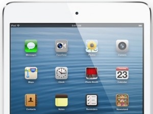 Photograph of the top half of an iPad on the home screen